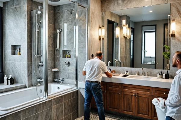 Bathroom renovation team at work